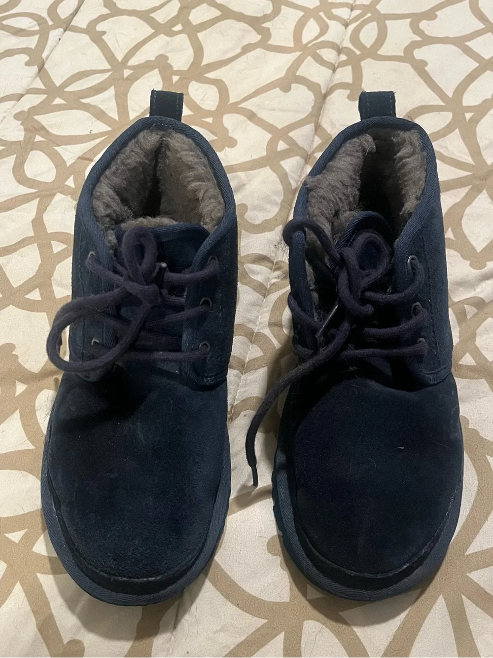 UGG Kids Navy Blue Suede Lace-Up Boots